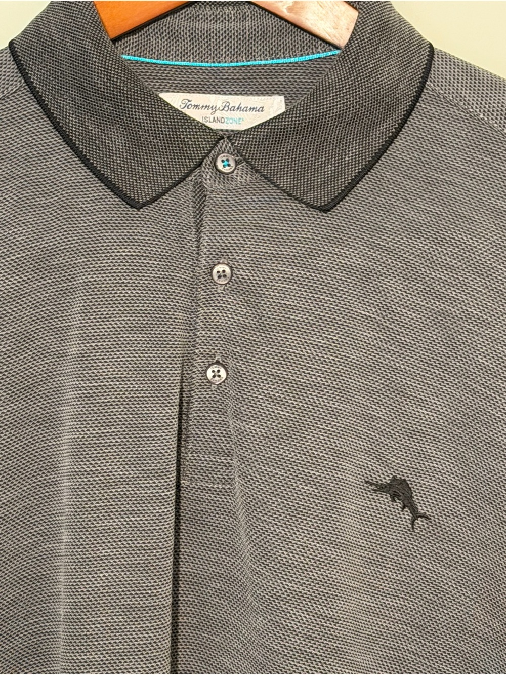 Tommy Bahama Islandzone Men's Charcoal Gray Polo with Black Trim